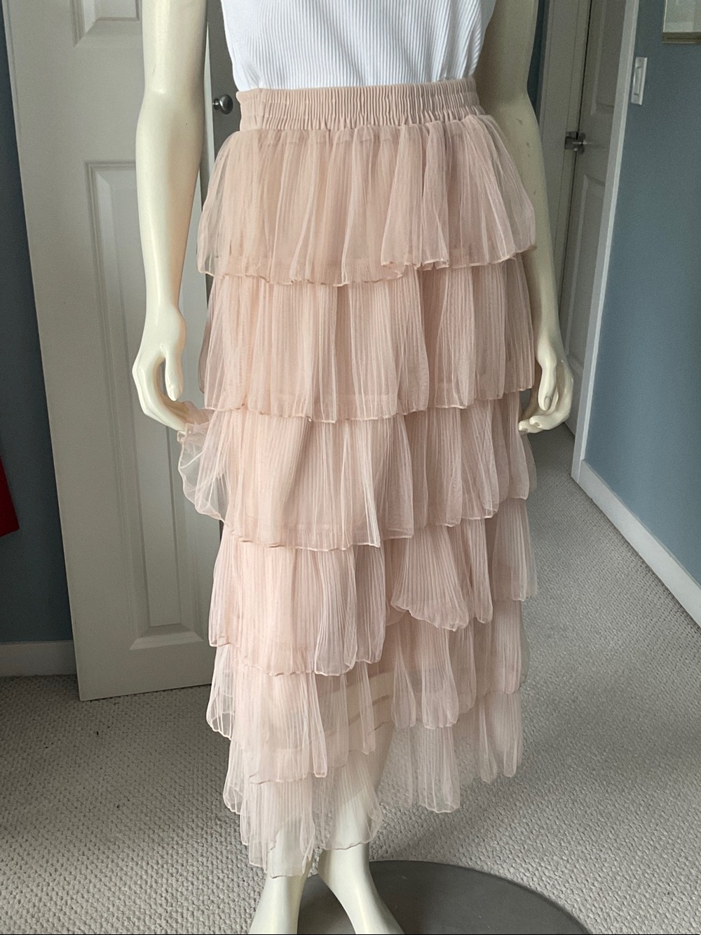 Layered Chiffon Maxi Skirt in Blush Pink NWOT